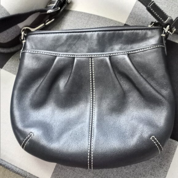 'COACH' Small Black Leather Crossbody Bag with Canvas strap - Picture 1 of 10